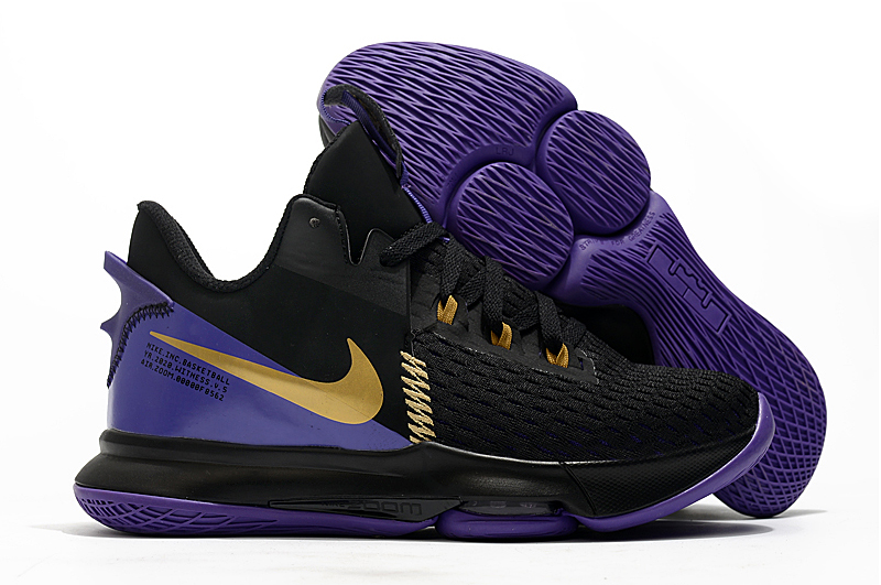 2020 Men Nike Lebron James V Black Purple Gold Shoes